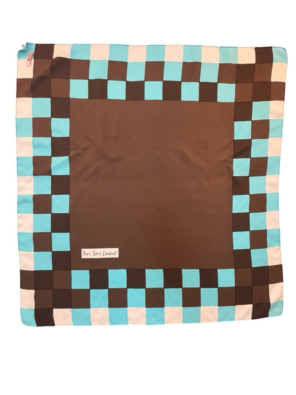 Yves Saint Laurent Scarf Brown Turquoise Geometric 33 x 33 - Picture 5 of 8